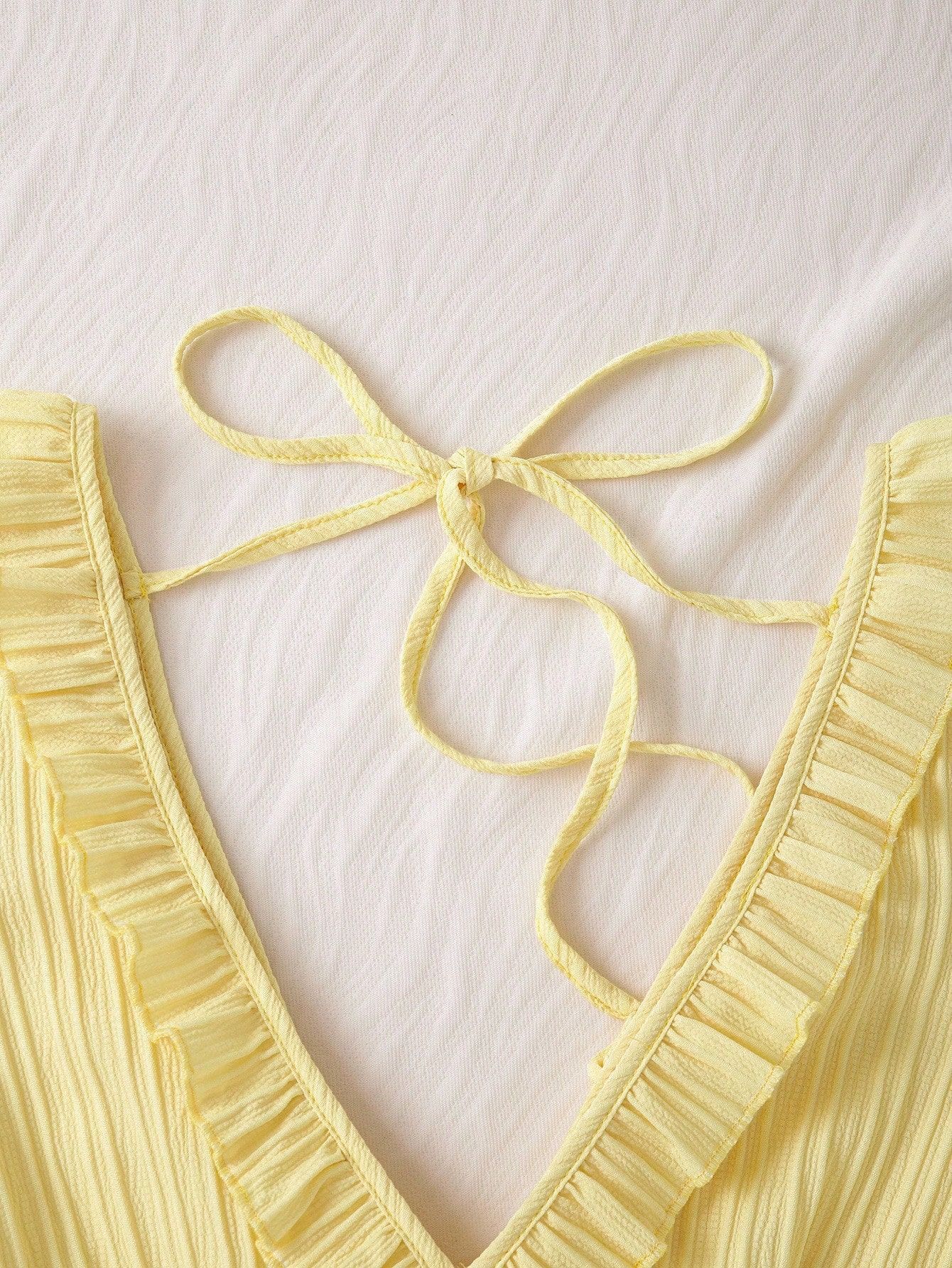 French-Style V-Neck Lace-Up All-Match Dress