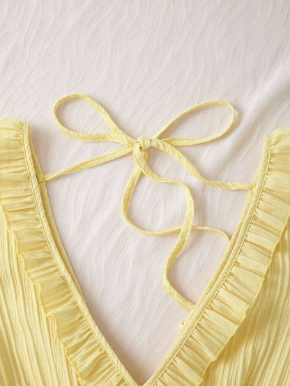 French-Style V-Neck Lace-Up All-Match Dress