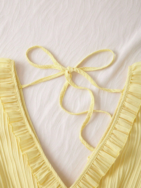 French-Style V-Neck Lace-Up All-Match Dress