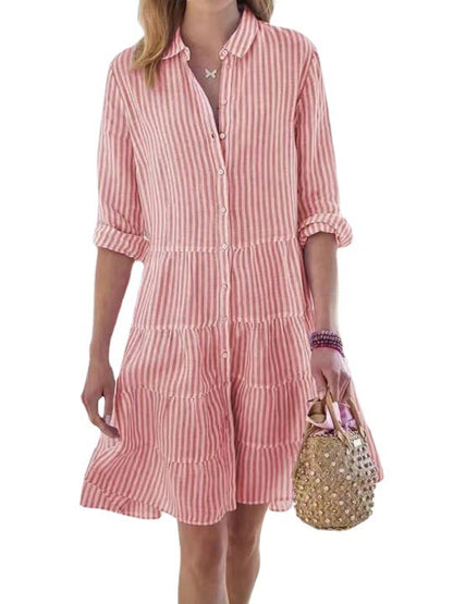 Striped Long-sleeved Shirt Dress