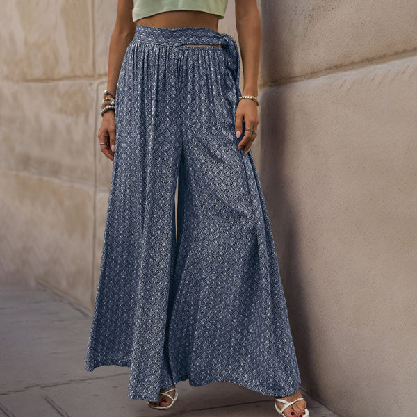 Female Lace Printing Flared Wide Leg Pants