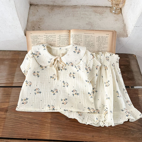 Girls' Cotton Floral Sling Romper & Short Sleeve Top Set