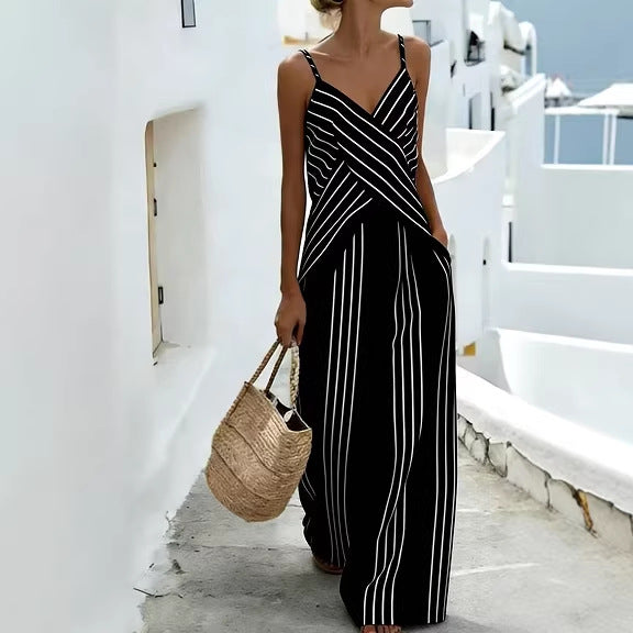 Striped Casual Womens V-Neck Sleeveless Set