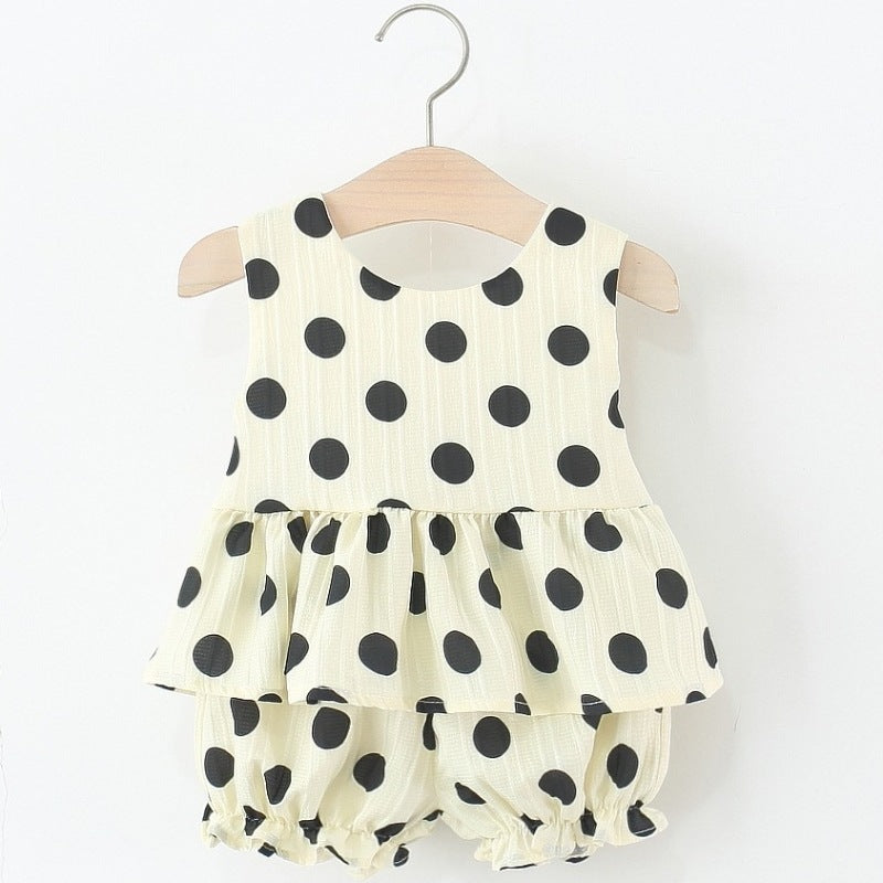 Girls Polka-Dot Cotton Vest 2-Piece Set