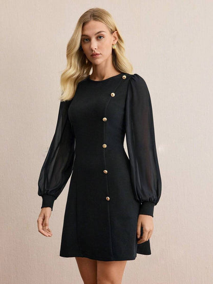 Women's Round Neck Clinch Slim LS Dress