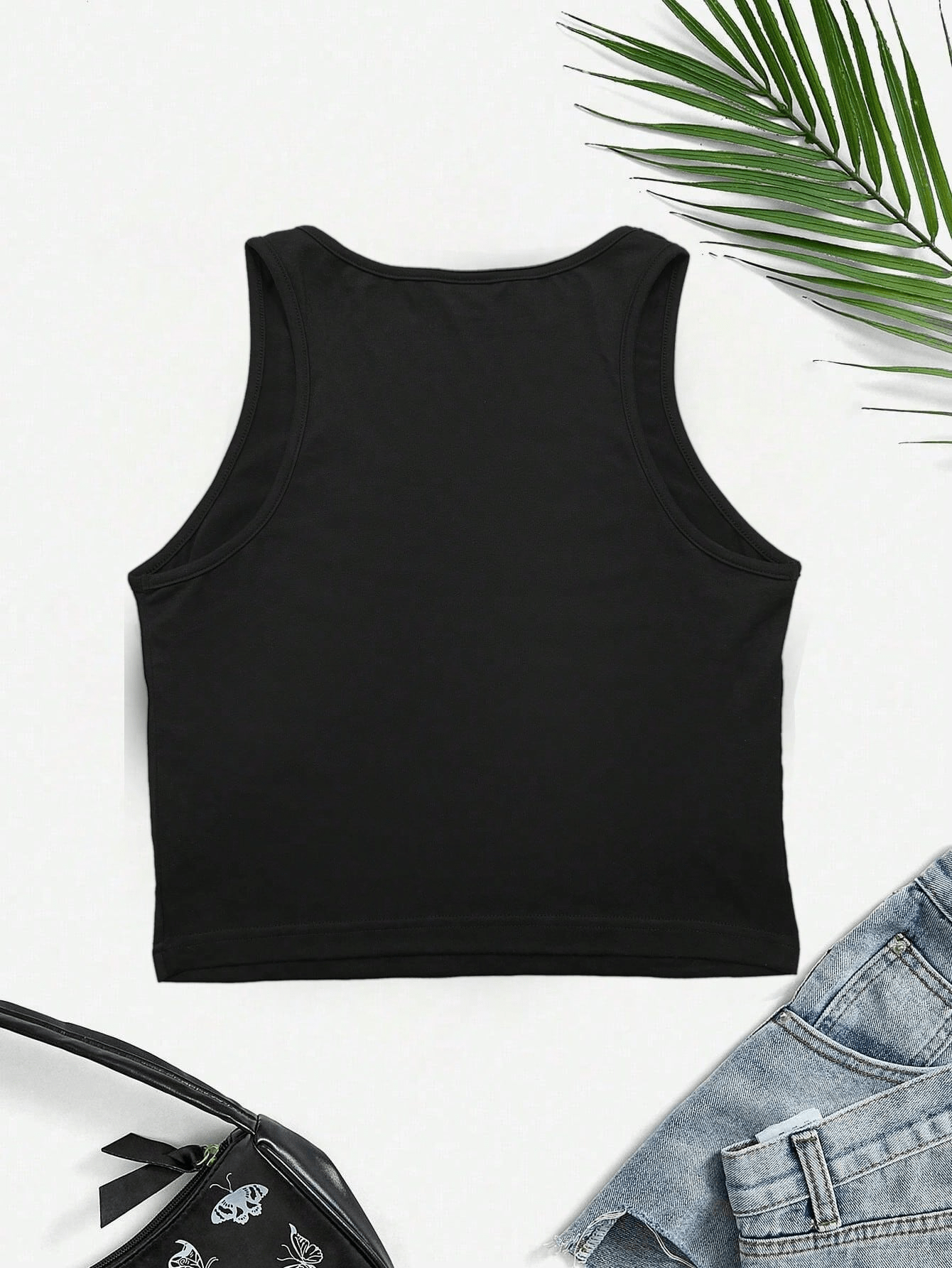 Women's Y2K Jamaica Graphic Print Crop Tank Top Black Sleeveless Stretchy Polyester Blend Casual Top