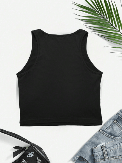 Women's Y2K Jamaica Graphic Print Crop Tank Top Black Sleeveless Stretchy Polyester Blend Casual Top