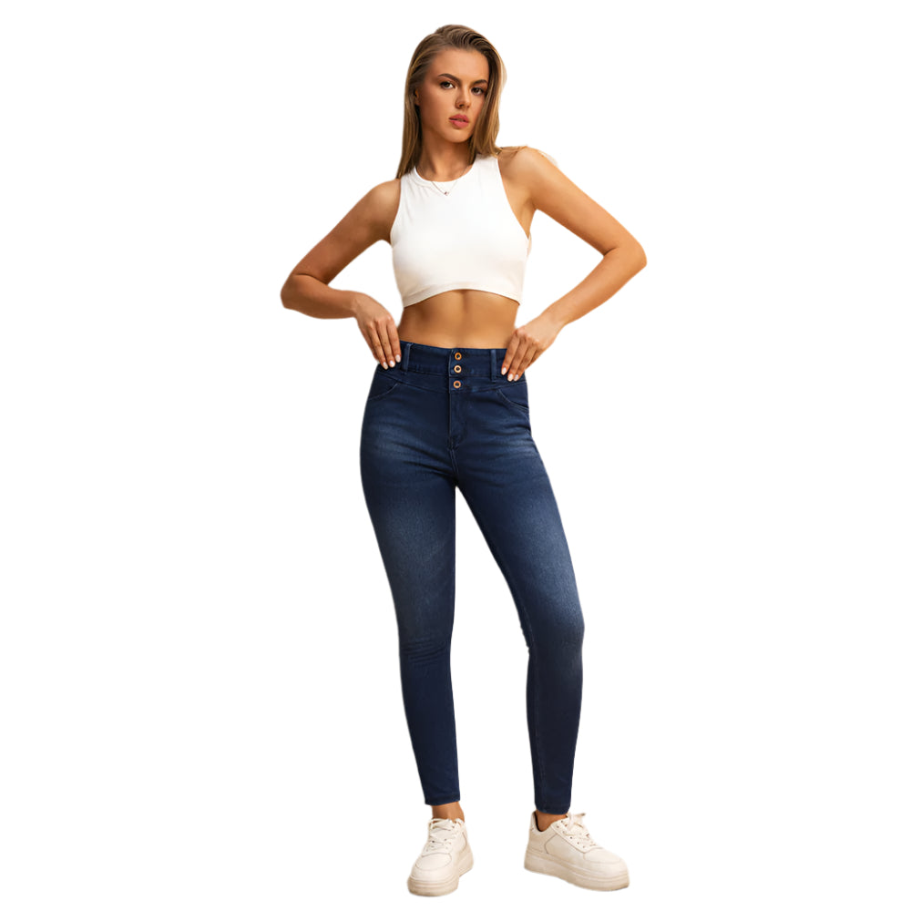 Shascullfites Melody Jean Skinny Taille Haute pour Femme – Jean Stretch Bleu Foncé avec Poches Zippées et Effet Push-Up