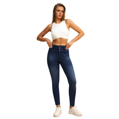 Shascullfites Melody Jean Skinny Taille Haute pour Femme – Jean Stretch Bleu Foncé avec Poches Zippées et Effet Push-Up