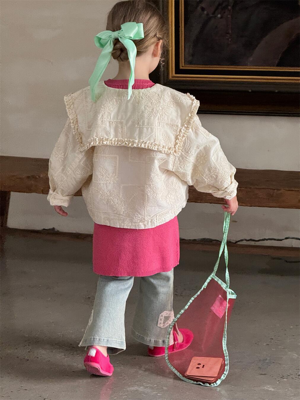 Vintage Elastic Lace Bow Bell-bottom Pants