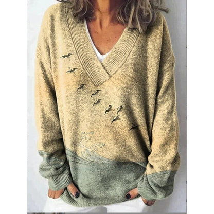 Women's 3D Digital Floral Print Long Sleeve Pullover