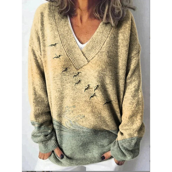 Women's 3D Digital Floral Print Long Sleeve Pullover