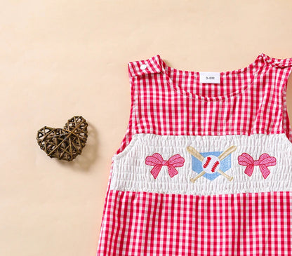 Girls' Embroidered Plaid Jumpsuit