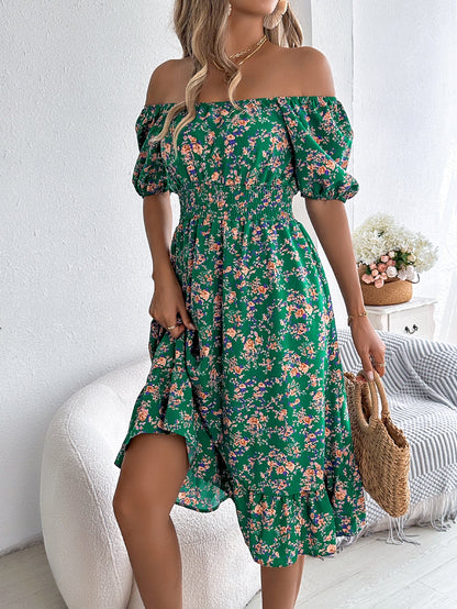 Robe à Imprimé Floral Col Carré Robes d'Été à Volants Mode Vêtements Féminins