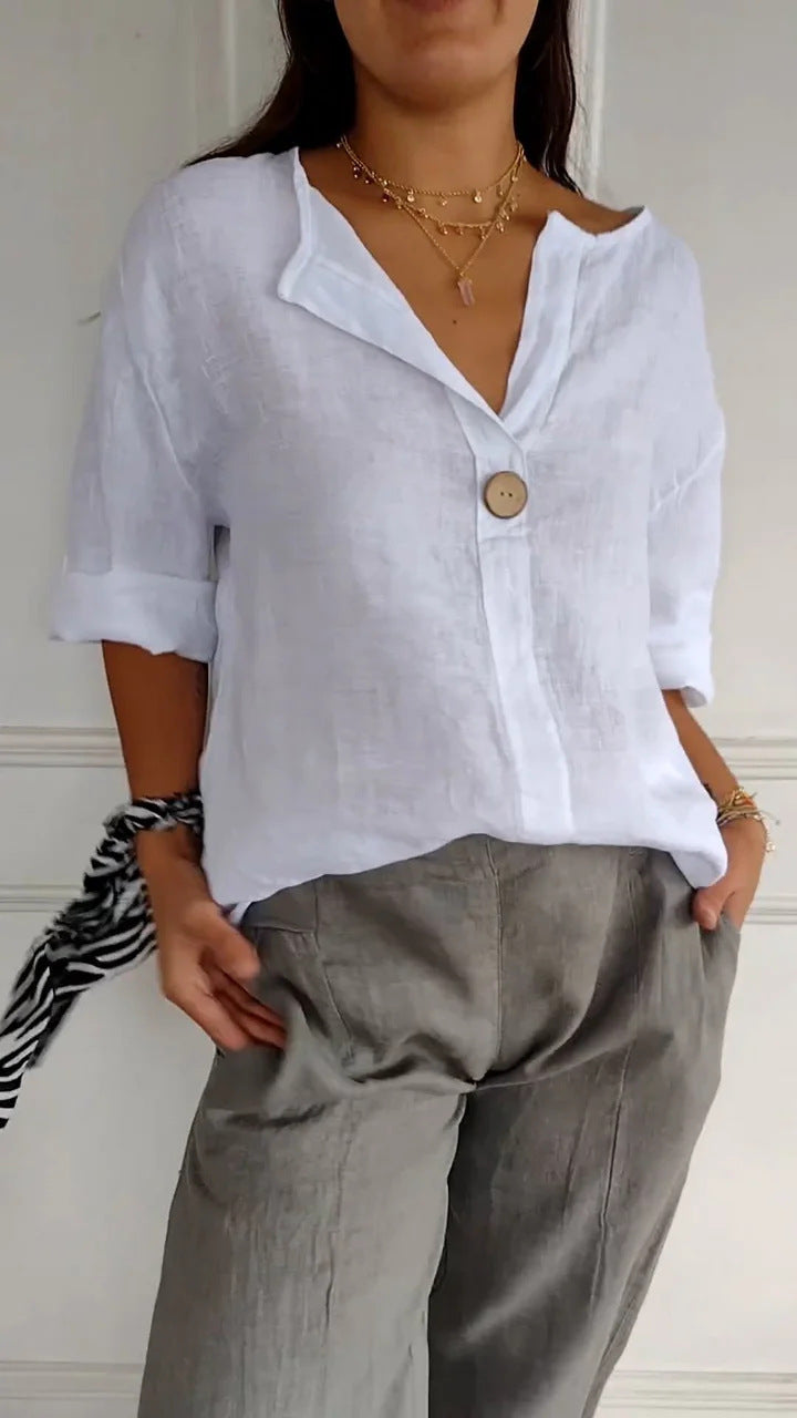 Cotton And Linen Button Tops