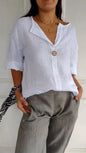 Cotton And Linen Button Tops