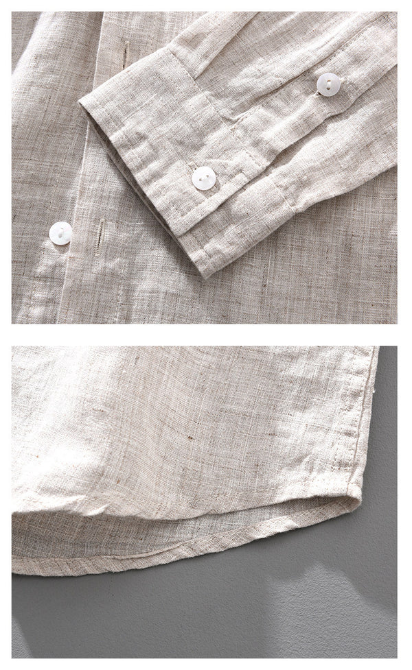 Mens Linen Breathable Shirt Solid Color