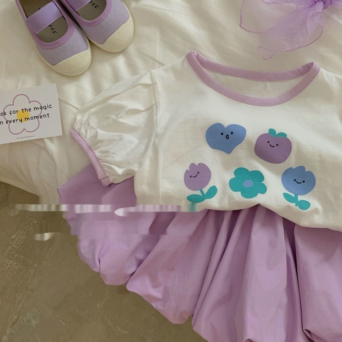 Korean Style Western Style Baby Girl Purple Two-piece Set