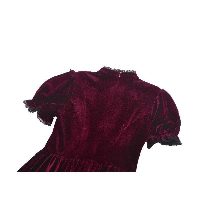 Robe Gothique en Velours Bordeaux à Col en Dentelle Ophelia Dark in Love
