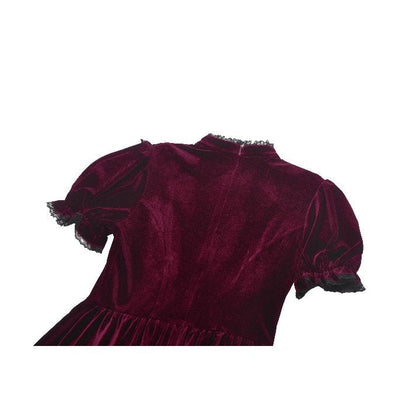 Robe Gothique en Velours Bordeaux à Col en Dentelle Ophelia Dark in Love
