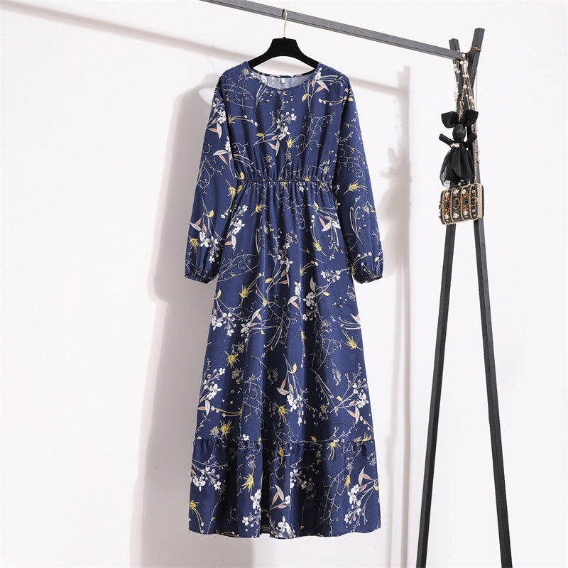 Womens Long-Sleeve Crew-Neck Base-Layer Waist-Cinching Slimming Dress