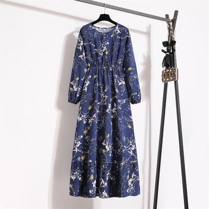 Womens Long-Sleeve Crew-Neck Base-Layer Waist-Cinching Slimming Dress