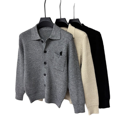 Casual Solid-Color Pocket Lapel Knit Sweater Coat