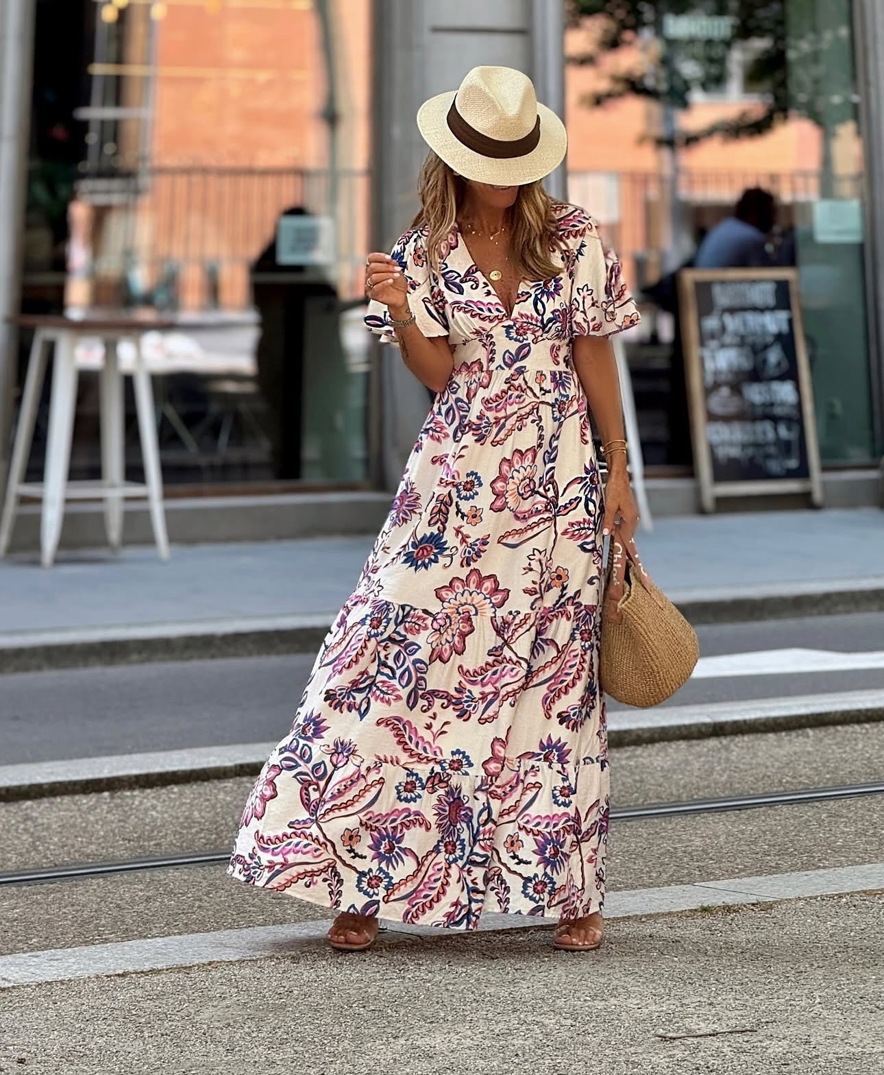 Printing Ruffled Short Sleeves Dress