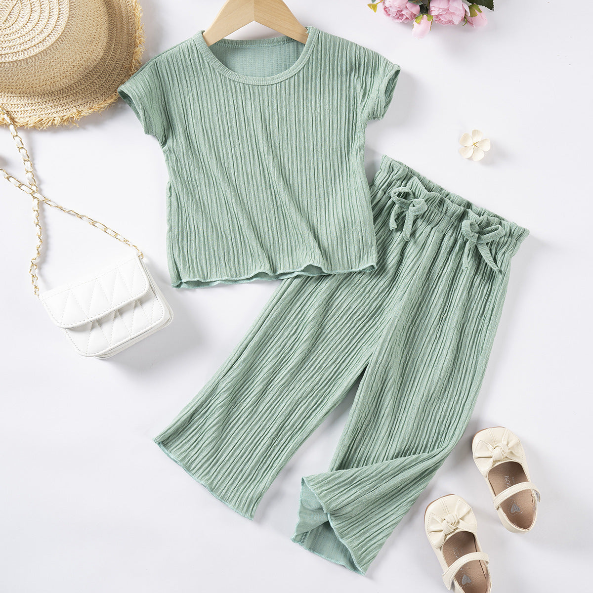 Girls Short Sleeve Trousers Suit