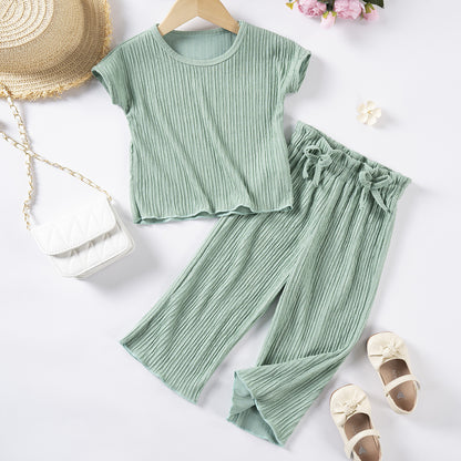 Girls Short Sleeve Trousers Suit