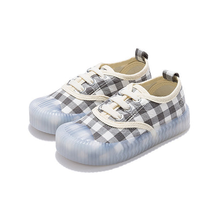 Plaid Canvas Shoes Elastic Band Slip-on Children