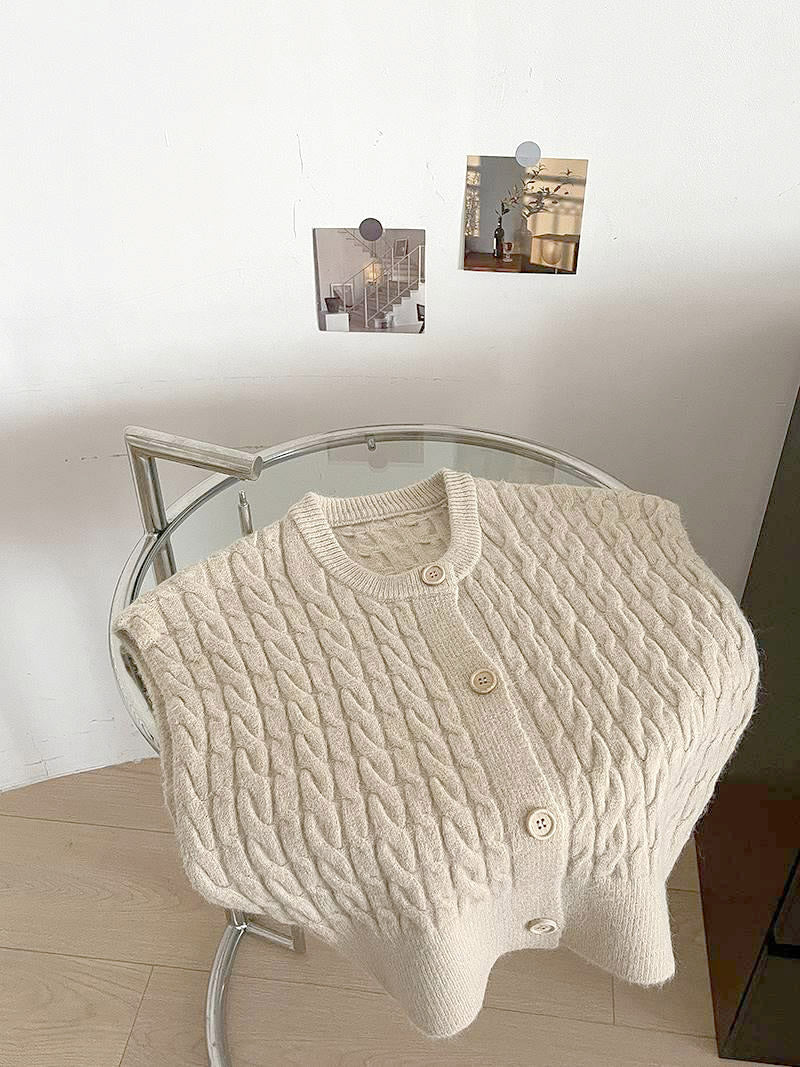 Style Casual Solid Color Cable Knit Sleeveless Women's Vest