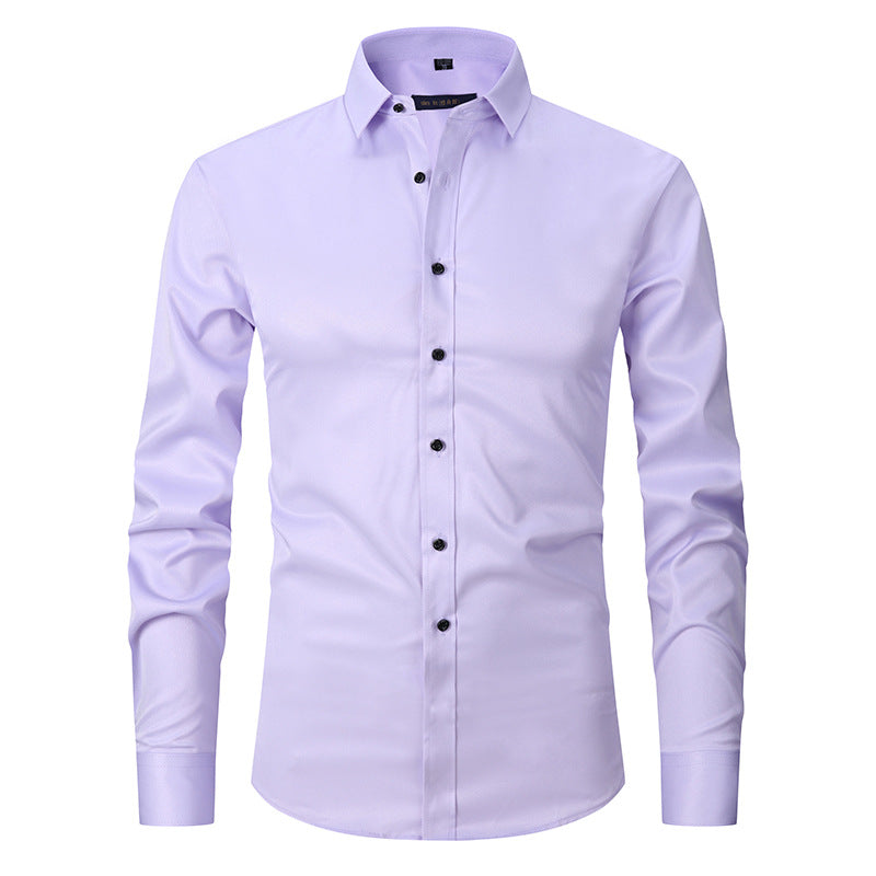 Men's Long-sleeved Fashion Top Slim Solid Color Stretch Shirt