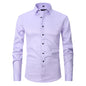 Men's Long-sleeved Fashion Top Slim Solid Color Stretch Shirt