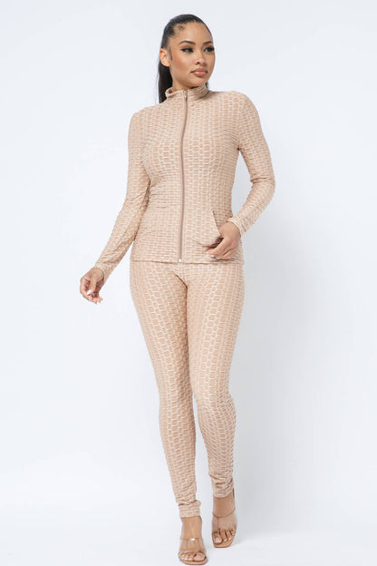 Ensemble Veste et Legging avec Poches Latérales Zippées Nid d'Abeille