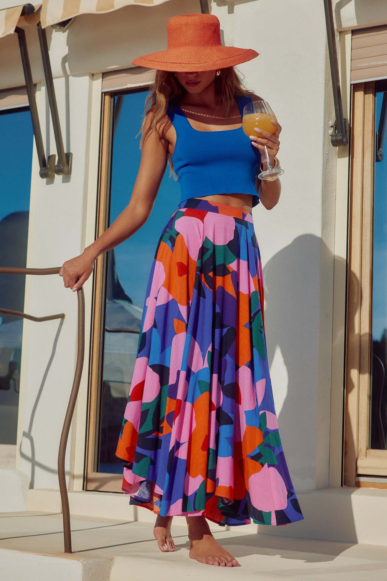 Womens Printing Bohemian Midi Skirt