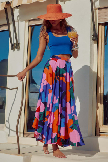 Womens Printing Bohemian Midi Skirt