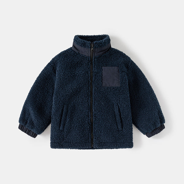 Fleece Stand Collar Stitching coat