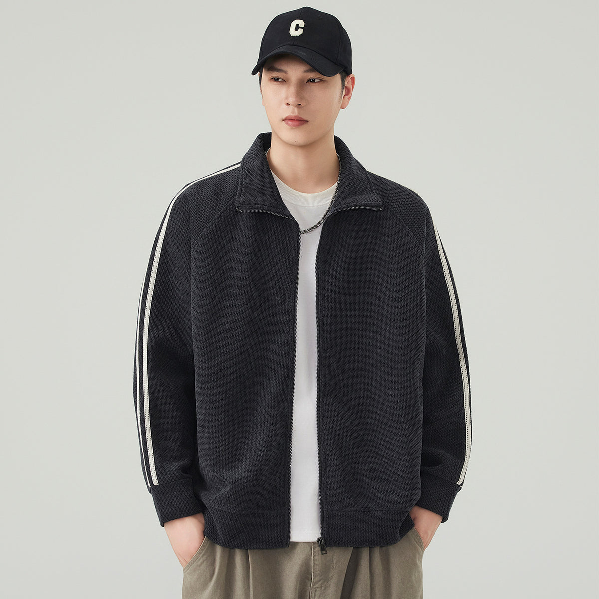 Stand Collar Solid Color Jacket