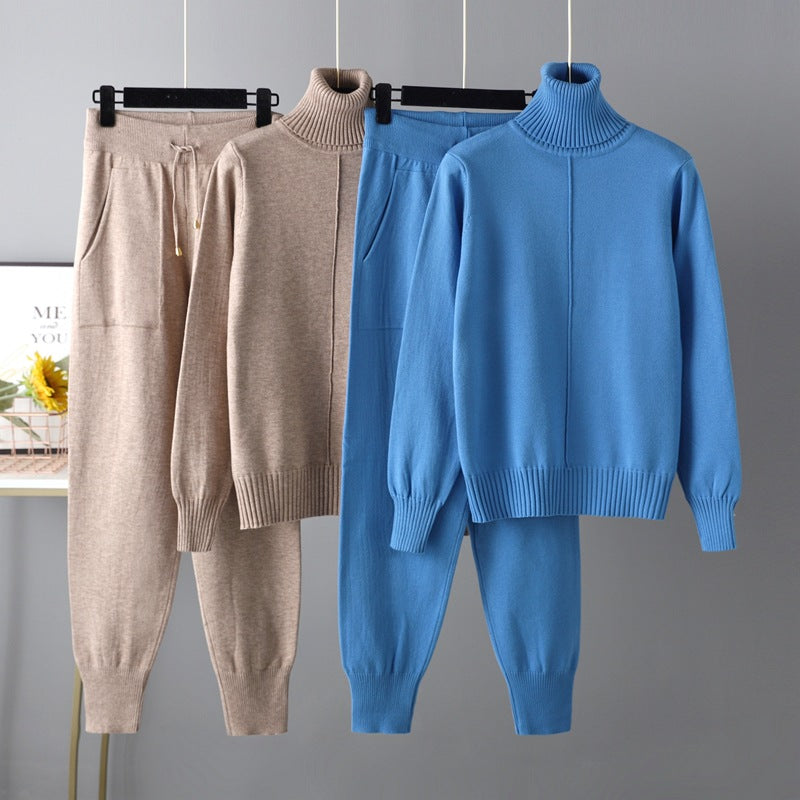 Solid Color Sweater Knitted Two Piece Set