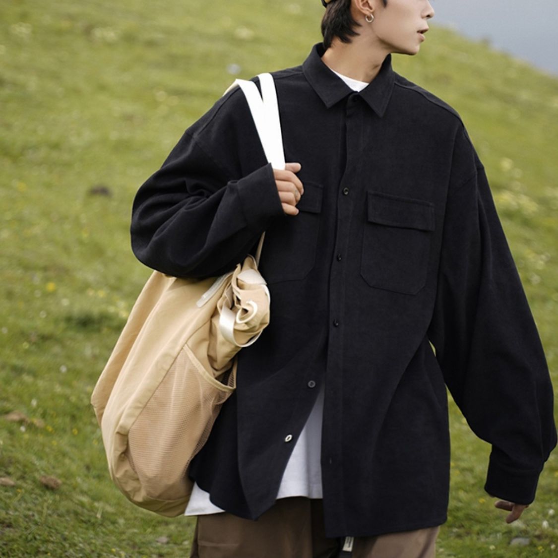 Loose-fitting Trendy Army-green Coat Long-sleeve Shirt