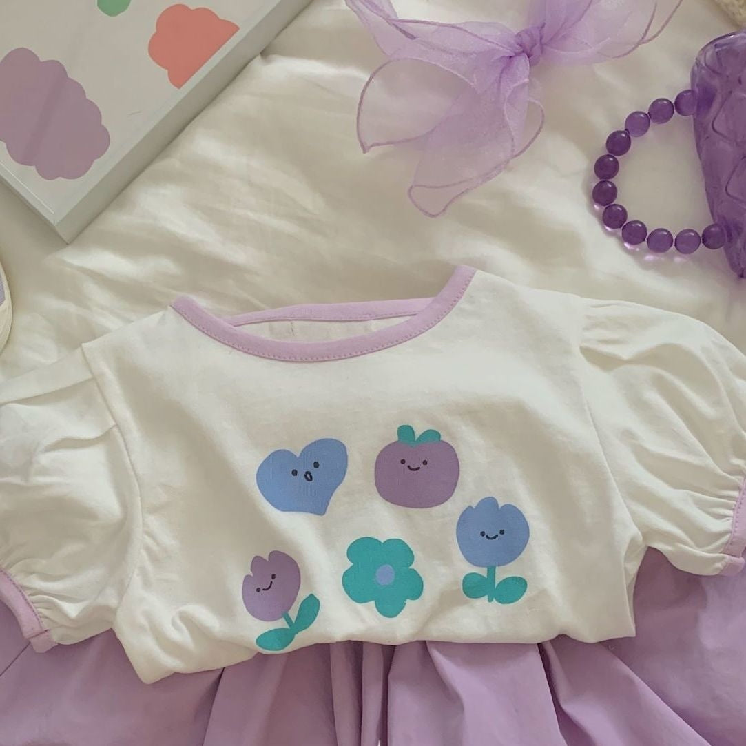 Korean Style Western Style Baby Girl Purple Two-piece Set