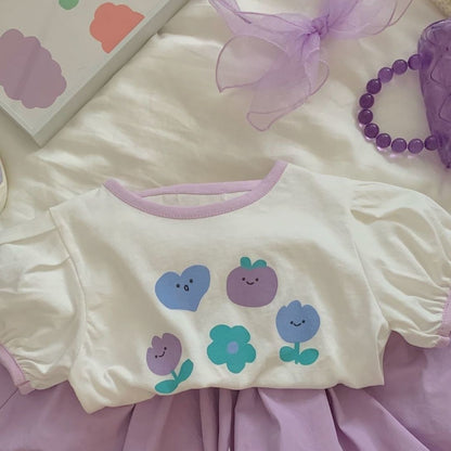 Korean Style Western Style Baby Girl Purple Two-piece Set