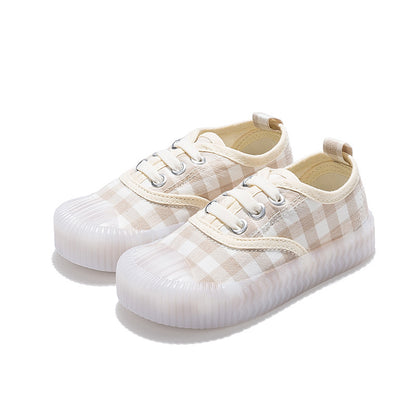 Plaid Canvas Shoes Elastic Band Slip-on Children