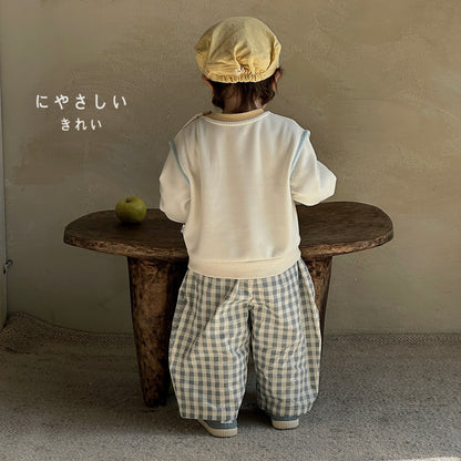 Boys Cotton Loose-fit Plaid Wide-leg Pants