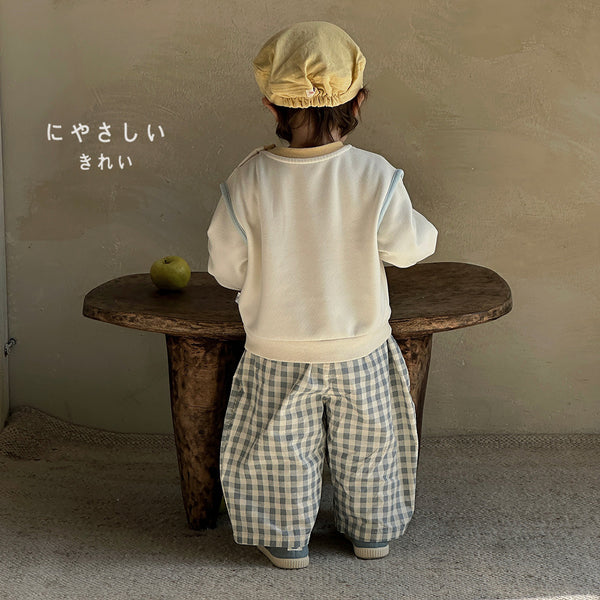 Boys Cotton Loose-fit Plaid Wide-leg Pants