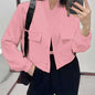 Veste de mode à col montant avec grandes poches décontractée ample courte vêtement d'extérieur haut manteau pour femmes