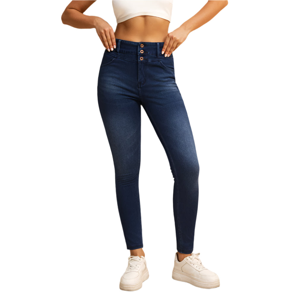 Shascullfites Melody Jean Skinny Taille Haute pour Femme – Jean Stretch Bleu Foncé avec Poches Zippées et Effet Push-Up