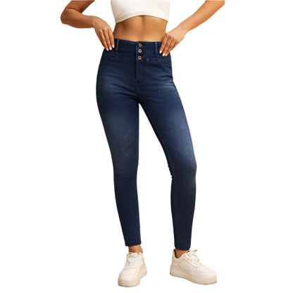 Shascullfites Melody Jean Skinny Taille Haute pour Femme – Jean Stretch Bleu Foncé avec Poches Zippées et Effet Push-Up