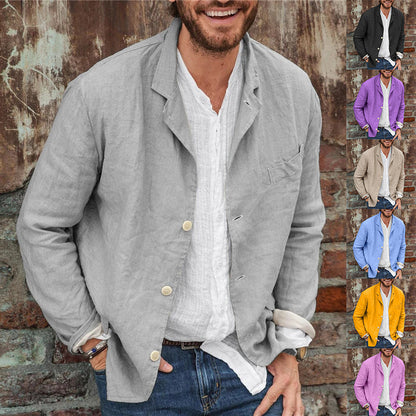 Men's Casual Loose Cotton Linen Long Sleeve Shirt